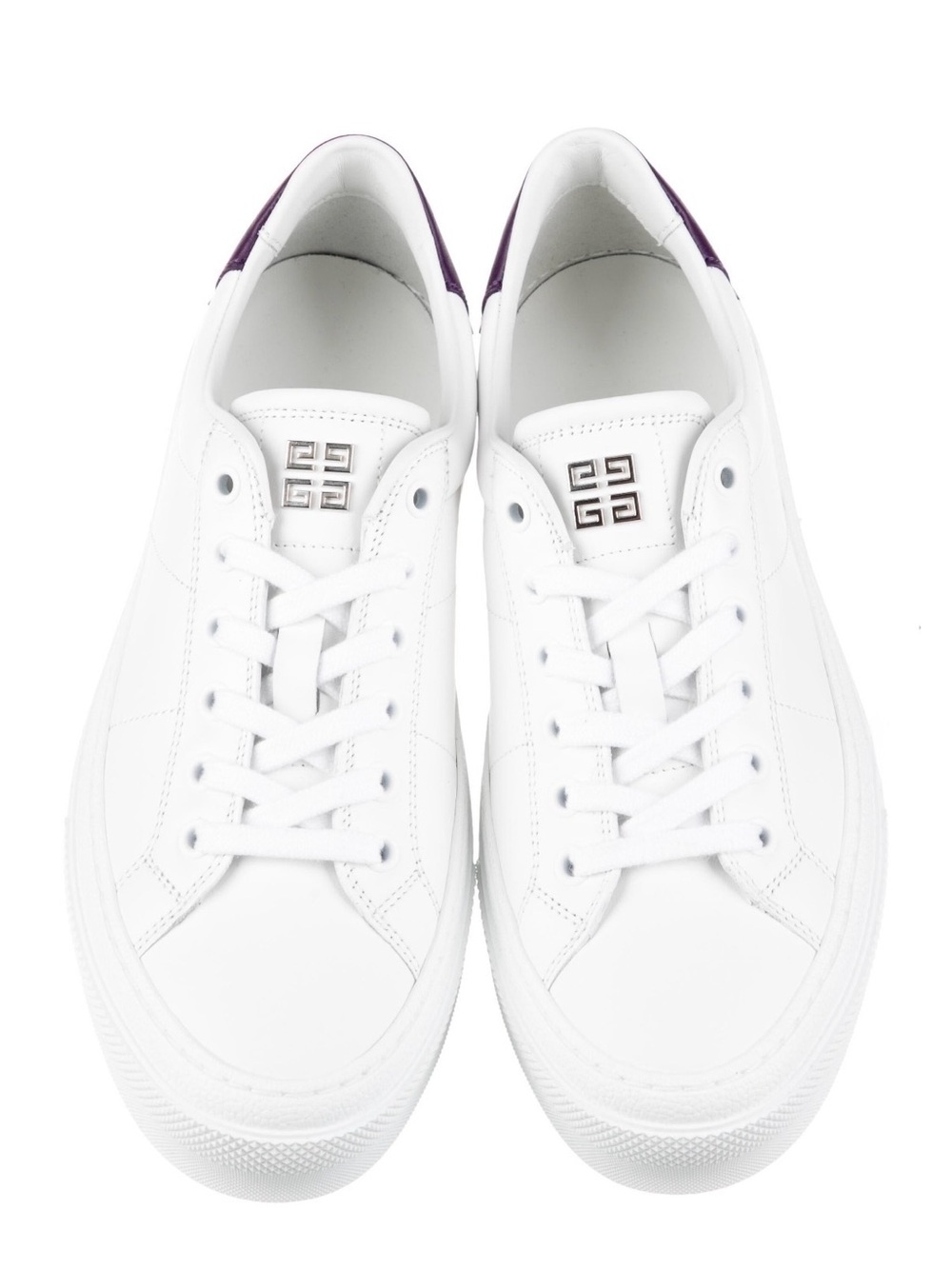 Givenchy White Leather Low-Top Sneakers with Purple Heel Tab NWT